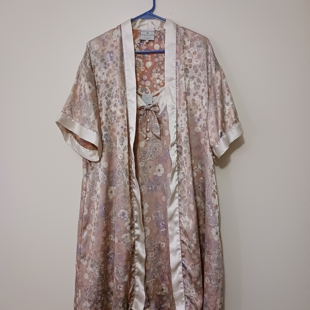 Gilligan & O'Malley Satin Robe And Nightgown with Floral Paisley Design